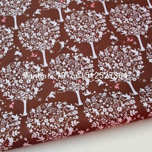 140cmx50cm PVC coated waterproof fabric - Trees and birds on brown background (WF011)
