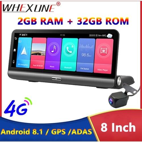 WHEXUNE 8 Inch 4G Android Car Dashboard DVR Camera GPS Navigation ADAS FHD 1080P Dual Lens Car Video Recorder Night vision WiFi