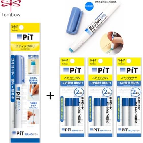 Japan TOMBOW solid glue PT-PC student pen-shaped solid glue stick 1pcs plus refill 3pcs stationery office solid glue discolorati