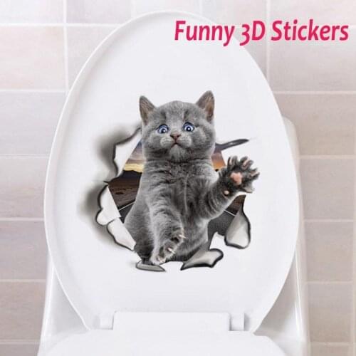 Funny Cat Wall Stickers 3D Animal Wall Decals Toilet Stickers Wall Decor Sticker