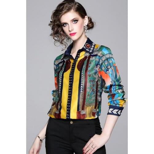 Womens spring autumn Long sleeve print shirt female casual basic OL Shirt plus size chic Blouse TB691