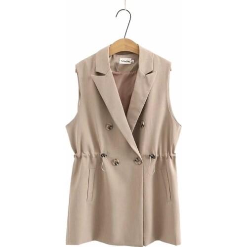 Womens vest spting autumn 2021 fashion notched collar slim waist Sleeveless jacket women oversize vest black Khaki Waistcoat