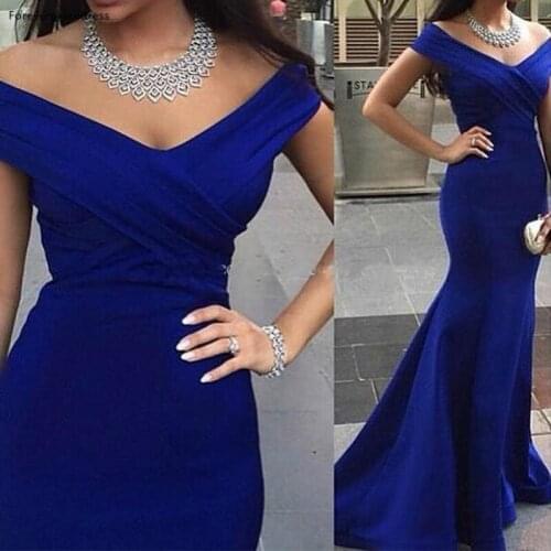 Royal Blue Evening Dress Elegant Mermaid V Neck Long Formal Special Occasion Party Gown