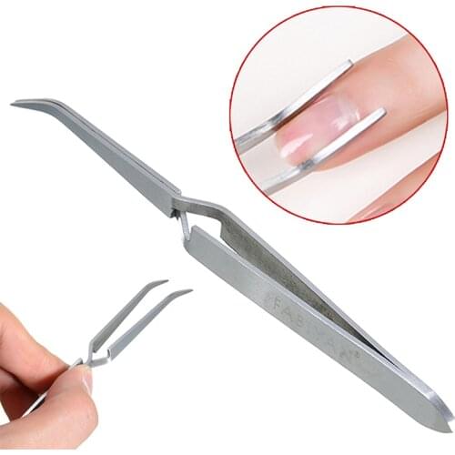 1PC Nail Art Acrylic Tweezers Stainless Steel Rhinestone Gel Picking Tool Gem Nippers