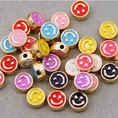 10pcs Color Enamel Smile face Round beads diy for jewelry making bracelet necklace smiley beads accessory charm
