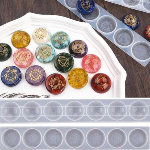2Pcs Seven Chakras Round Hemisphere Silicone Mold DIY Crystal Epoxy Resin Molds Divination Stone Pendants Jewelry Making Tools