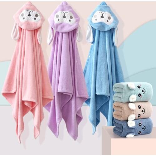 2021 Newborn Baby Accessories Kids Hooded Cloak Bathrobe Boys Girls Swimming Bath Towel Coral Fleece Children Cartoon Bath Towel