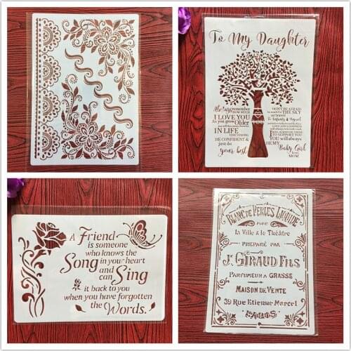 4pcs / set A4 Stencils Painting Coloring Embossing Scrapbook Album Decorative Template for walls mandala stencil cake