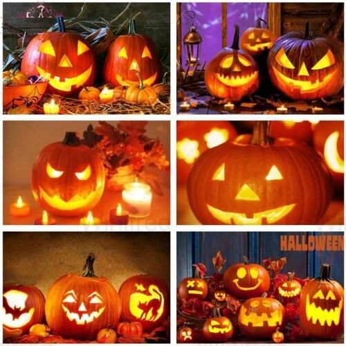 Halloween Diamond Painting Pumpkin Light Cross Stitch Picture Halloween Mosaic 5D DIY Diamond Embroidery Holiday Decoration Gift