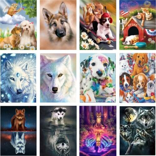 5d Diy New Diamond Painting Animal Dog Mosaic Cross Stitch Embroidery Suit Wolf Fox Holiday Gift Home Decoration