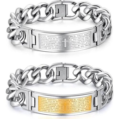 New Arrival 16MM Wide Silver Color/Gold Color 316L Stainless Steel Cross and Bible Pattern Bracelet Jewelry Gift 8.26"