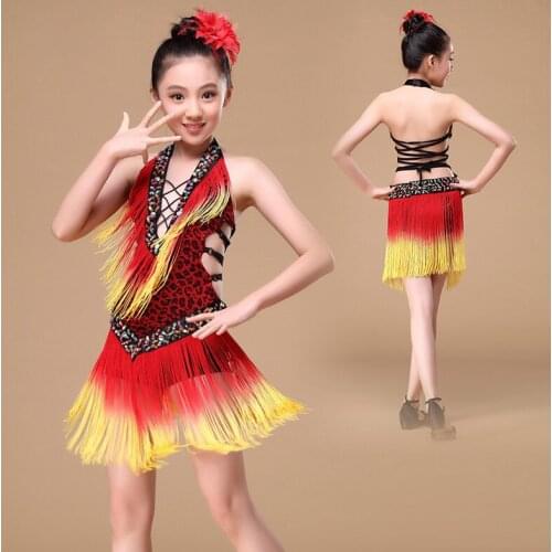 2020 Children latin dance dress Kid Girl Tassel Dress Modern Ballroom Latin Salsa Dance wear Party Dance Costume Stage Wear