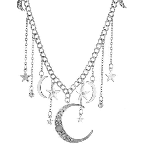 Exquisite Crystal Moon Star Long Pendant Necklaces For Women Bohemian Anniversary Gifts Gold Color New Fashion Jewelry