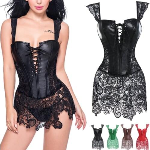 Faux Leather Corset Gothic Bustier Sexy Lingerie Halloween Steampunk Costume Burlesque Dresses Woman Slimming Sheath Top