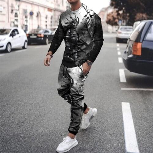 Anime summer 3D printing mens T-shirt trousers suits mens sportswear sportswear O-neck long-sleeved mens clothing suits