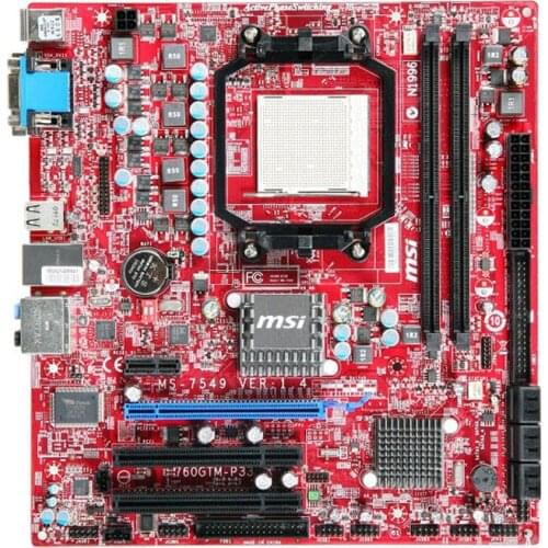 Socket AM2 MSI 760GTM-P33 Desktop Motherboard DDR2 8GB AMD 760G SB2.0 1×PCI-E X1 support Athlon II X4 600e x435 cpus ATX