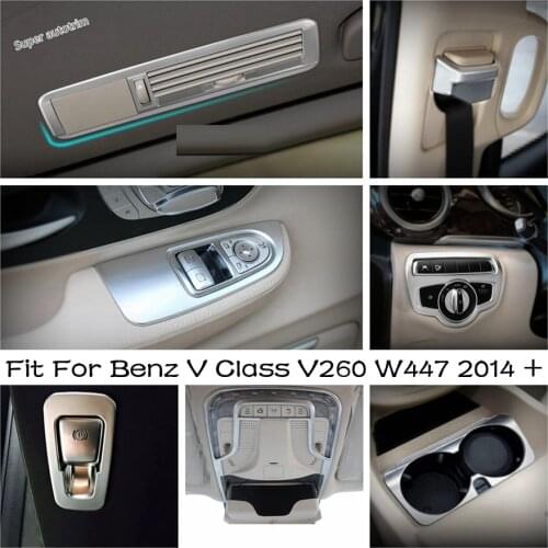 Lapetus Matte Interior Refit Kit Safety Belt Buckle / Cup Holder Cover Trim For Mercedes-Benz V Class V260 W447 2014 - 2019 ABS