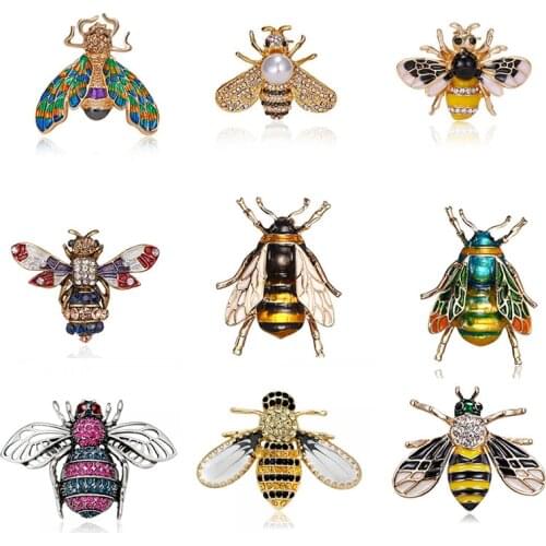 Cute Enamel Little Insect Bee Brooch Pins Women Alloy Rhinestone Fashion Banquet Jewelry Gift Coat Lapel Suit Accessories