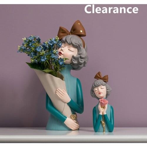 Cute creative Bouquet Girl Ornaments Sculpture Statue gifts Living Room TV cabinet Flower arrangement Modern Home Decoration