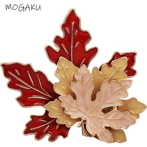 MOGAKU Multi-layer Maple Leaf Pins Brooches Men Fashion Fox Animal Cartoon Brooch for Unisex Casual Accessories Women Jewelry