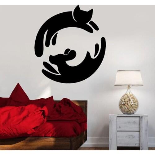 Animals Wall Decal Dog Cat Pets Yin Yang Vinyl Window Stickers Pet Store Home Bedroom Living Room Interior Decor Cute Mural M609