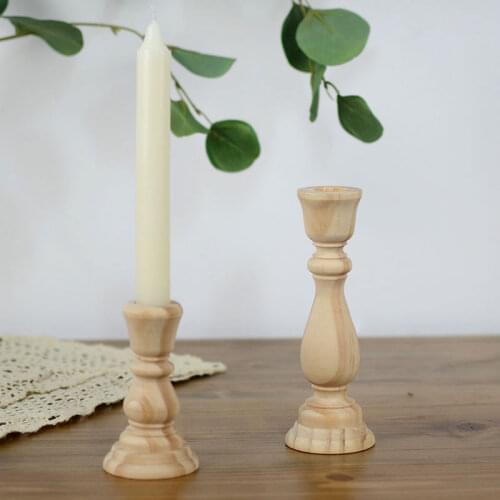 Unfinished Retro Wooden Taper Candle Holder, Decorative Candlestick Holder for Home Dining, Wedding and Party 6.88 x 2.48 /1.96