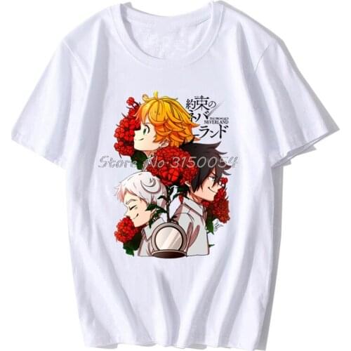 The Promised Neverland Hope Emma Norman Ray Anime White T-Shirt Summer Men Cotton O-neck Tshirt Hip Hop Tee Shirt Harajuku