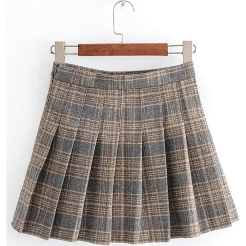PERHAPS U Black Gray Empire Plaid Pleated Mini Skirt Elegant Winter Autumn S0124