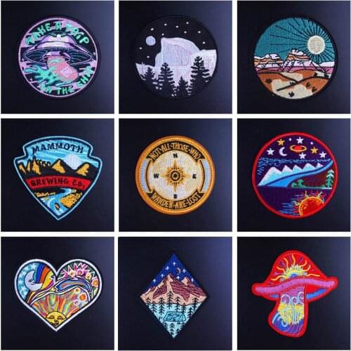 Adventure Travel Embroidered Badges Patches For Clothing Iron On Patch Explore The Natural Mountains And Rivers Stripes Applique