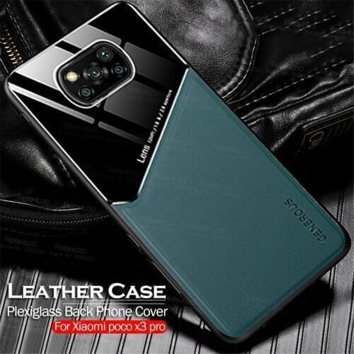 For Xiaomi Poco X3 Pro Case Plexiglass Leather Cover Xiomi PocoX3 X3Pro Pocco Pocophone X 3 NFC Car Magnetic Holder Phone Fundas