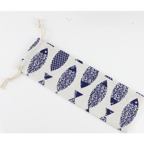 Japanese Style Portable Tableware Storage Bag Canvas Drawstring Travel Carrying Case For Straw Cutlery Spoon LX8310