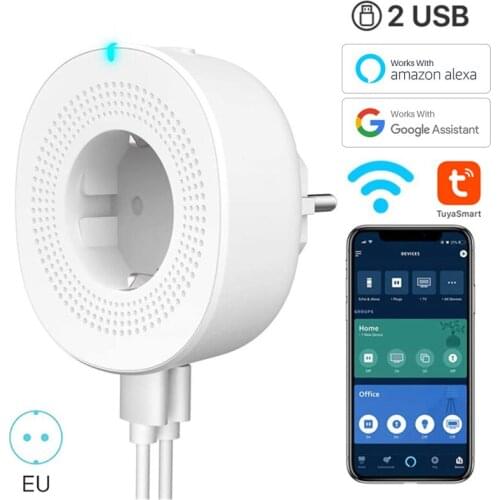New Smart Plug WiFi Socket EU 10A Power Monitor Timing Function Double USB Port Tuya APP Control Works With Alexa Google Home