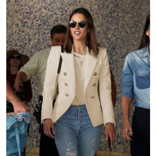 High Quality 2018 Runway Womens Blazers Double-breasted Blazer Long Sleeve Suit Jacket Coat Outerwear 7 Colors Plus Size S-XXL