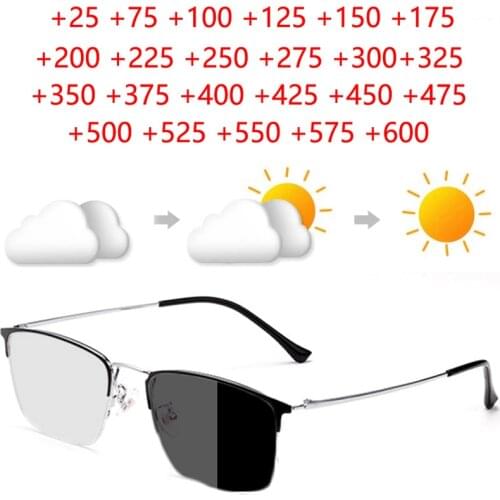 High Quality Real Titanium Photochromic Reading Glasses Man Women Ultralight Half Frame Presbyopic Sun Glasses Diopter Business