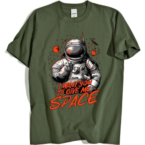 I Want You To Give Me Astronaut Prints Man T Shirt Printing O-Neck T Shirt Creativity Loose Tops Cartoons Summer Menswears New