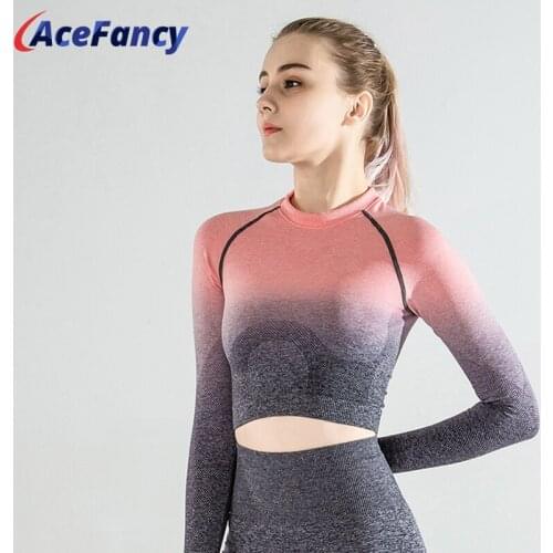 Women Seamless Long Sleeve Fitness Clothing Yoga Gym Crop Top T88888 Yoga Top Long Sleeve Women High Elastic Gym Yoga Top