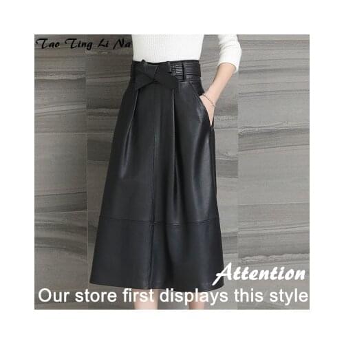 Tao Ting Li Na Women Genuine Sheep Leather Skirt Long Real Leather Sheath Hip Skirt H2