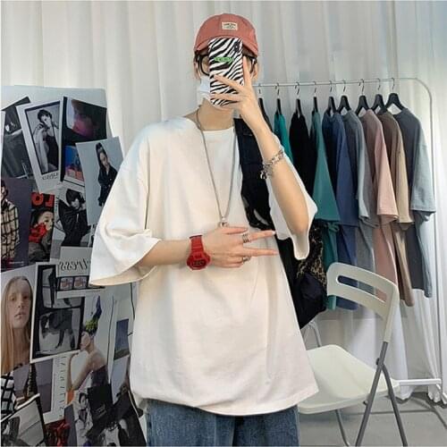 Womens T-shirt Oversized T Shirt Cotton Solid Summer Short Sleeve T-shirt Harjauku Lady Tops Fashion Simple Round Neck Tshirts