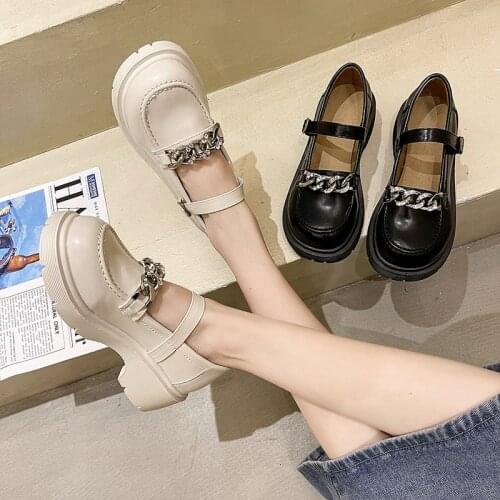 2021 Women Flats Lolita Mary Jane Shoes For Woman Autumn Platform Ladies Loafers Vintage Soft Slip On Metal Chain Oxford Shoes
