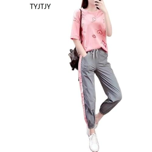 2 piece set women 2021 Summer New sports suit female Fashion short sleeved loose casual clothes plus size S-2XL