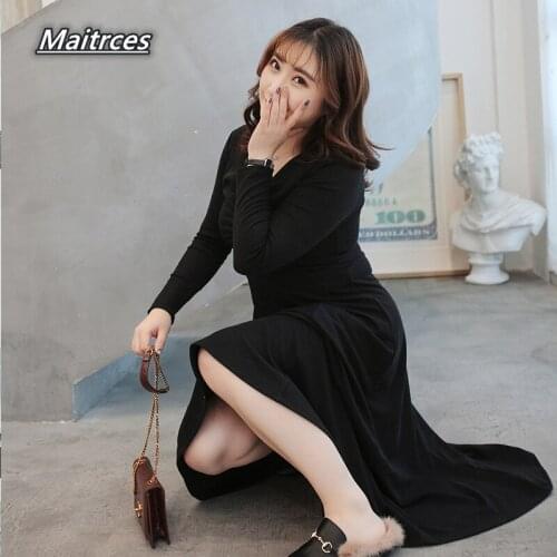 2019 women dress spring new large size fat younger sister new winter 200 jins fat mm long covered belly hidden meat dress 190205