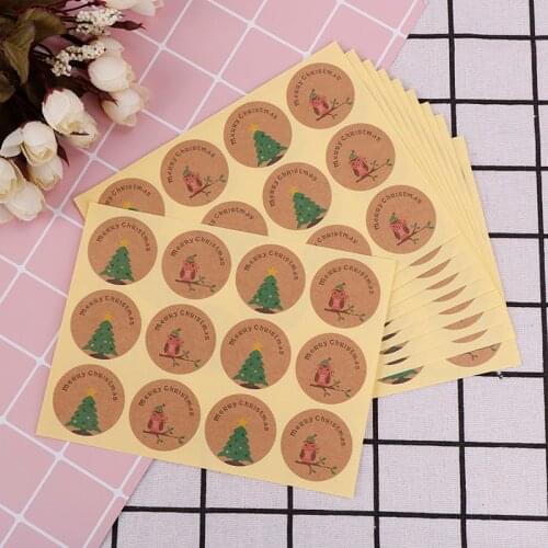 10sheets Handmade Merry Christmas Tree Owl Cake Packaging Sealing Label Kraft Sticker Baking DIY Gift Stickers