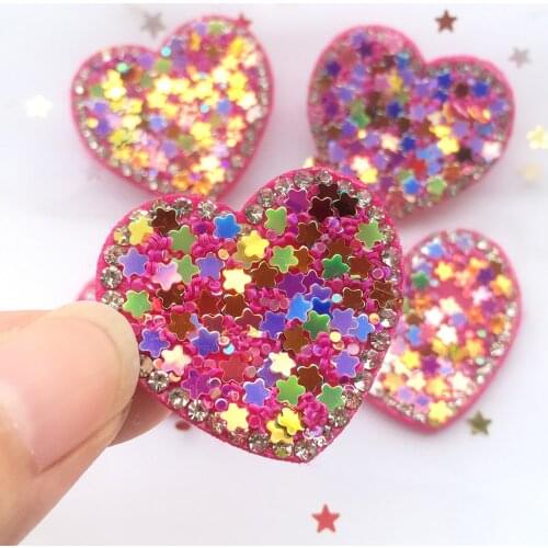 12Pcs 30mm Star Heart Rhinestone Sequin Applique for Clothes Hat Shoes Patches Headwear Hair Clips Bow Decor Accessories