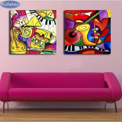 2pcs,Full Diamond Embroidery,abstract colorful music instruments,Diamond Painting,Cross-StitchD,Diamond Mosaic,home Decoration