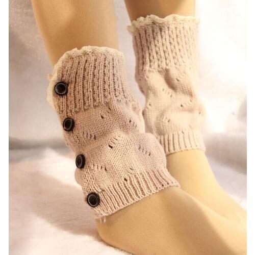2016 Women short Knitted button down Boot Cuffs Laced Trim Toppers Socks leg warmers Crochet booty Gaiters 20pairs/lot #3870