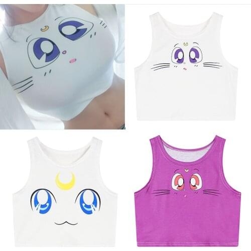2021 Harajuku Sexy Girls Cosplay Costume Sailor Crop Tops Shirt Print tank tops Colorful sleeveless Tee Vest