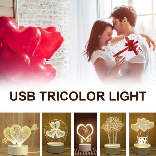 3D Sensor Night Light USB Cartoon Light Acrylic Atmosphere Lamp 3 Changeable Light Colors Valentines Day