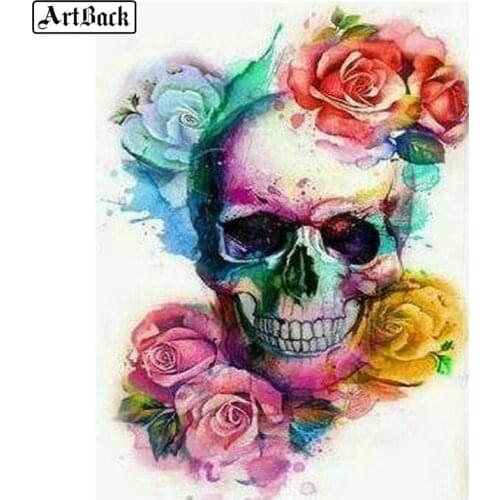 5D diamond painting skull flower icon full square rhinestone diamond embroidery 3d mosaic full round drill watercolor painting