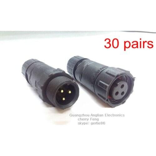 DHL Free Shipping! M14 waterproof connector 3 pin butt-type soldering, cable connector, 30 pairs/lot