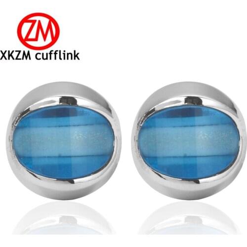 Free Shipping Oval Blue Crystal Cufflinks for Mens French Shirt Cuff Buttons Wedding High Quality Round Cufflinks